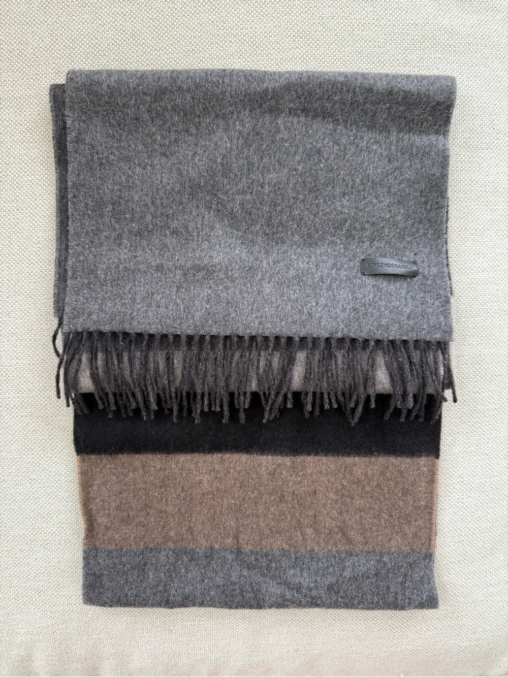 Bruno Magli Gray, Black & Brown Striped Wool Scarf
